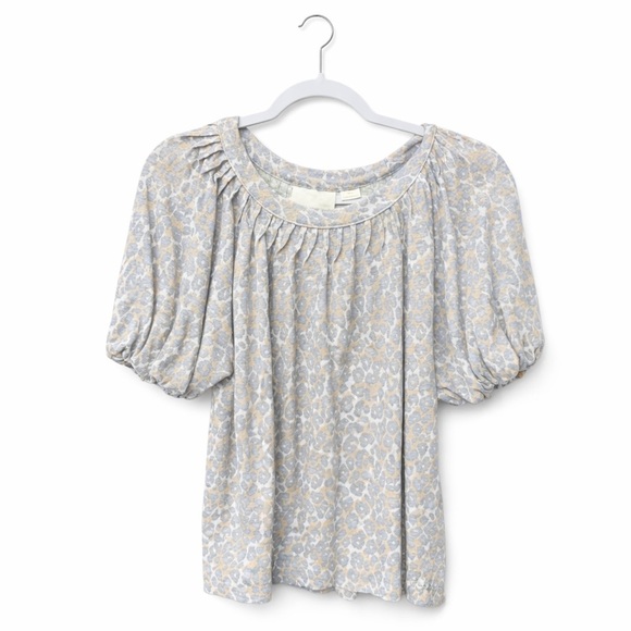 Maeve Tops - Anthropologie Maeve Leopard Linen Top Short Puff Sleeve Shirt Blouse